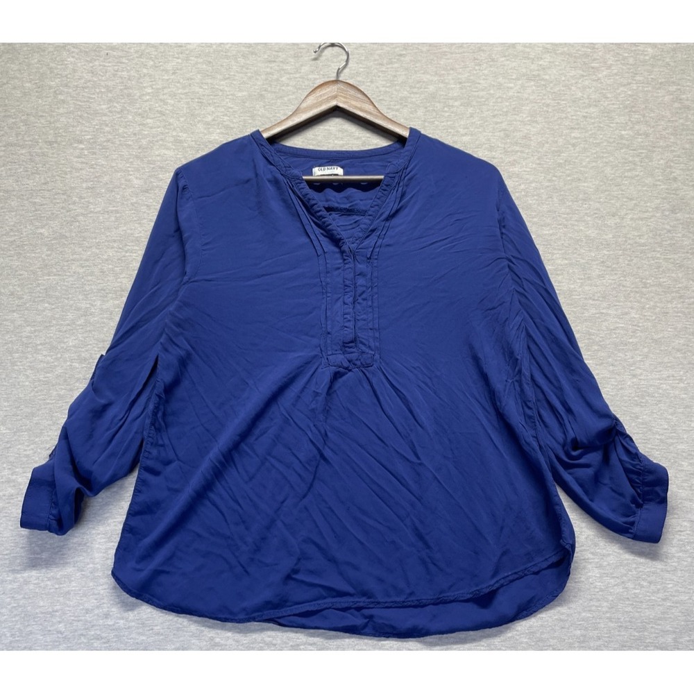 Old Navy Blouse Top Womens Small Blue Rayon V Neck Casual Long Sleeve Summer